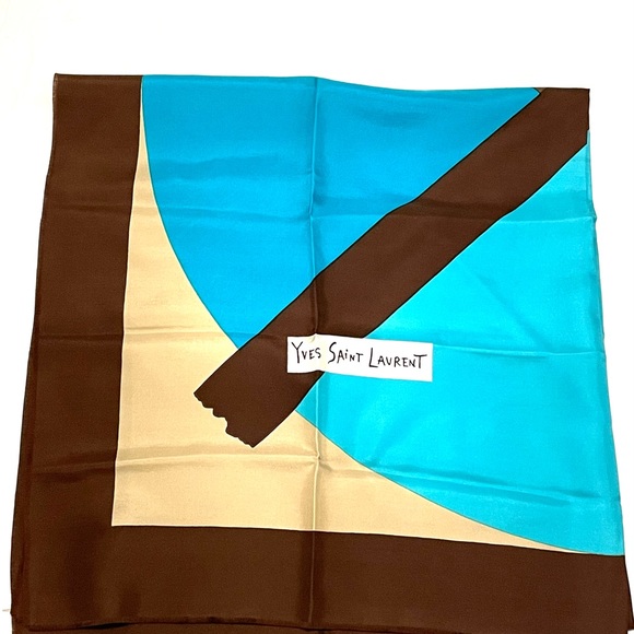 YVES SAINT LAURENT Vintage Silk Scarf Fringed 1970s NWOT Made in France - Picture 2 of 8